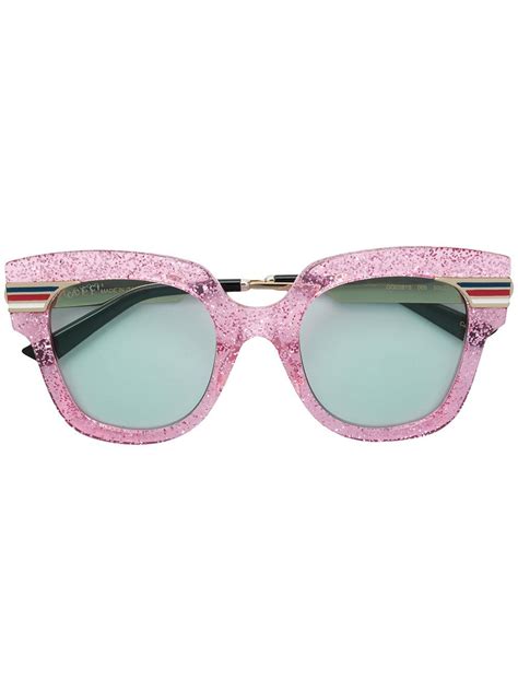 Gucci Glitter Logo Embellished Sunglasses In Pink And Purple Modesens