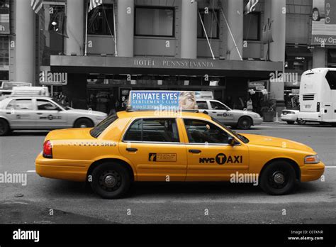 selective color image    york taxi cab    hotel pennsylvania  seventh