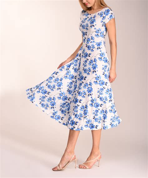 lbisse blue white floral fit flare dress women  fit flare