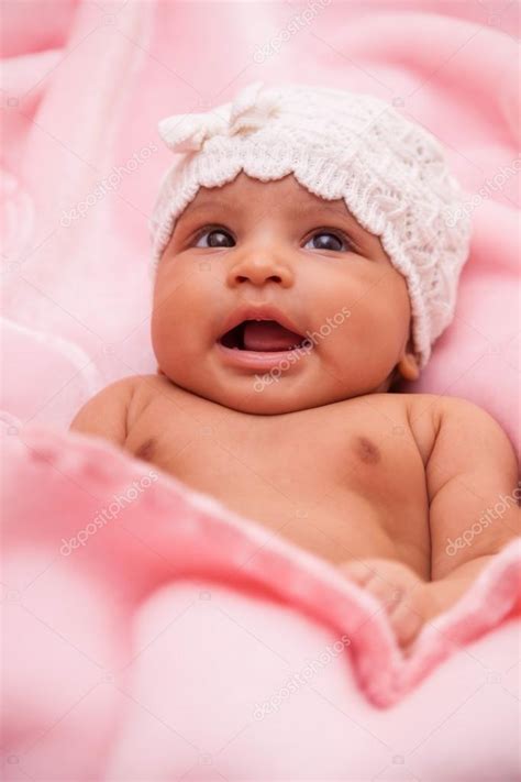 adorable  african american baby girl black people stock photo