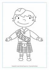 Coloring Colouring Pages Scottish Scotland Boy Girl Kilt Standing Map Template Flag St Boys Printable Getcolorings Templates sketch template
