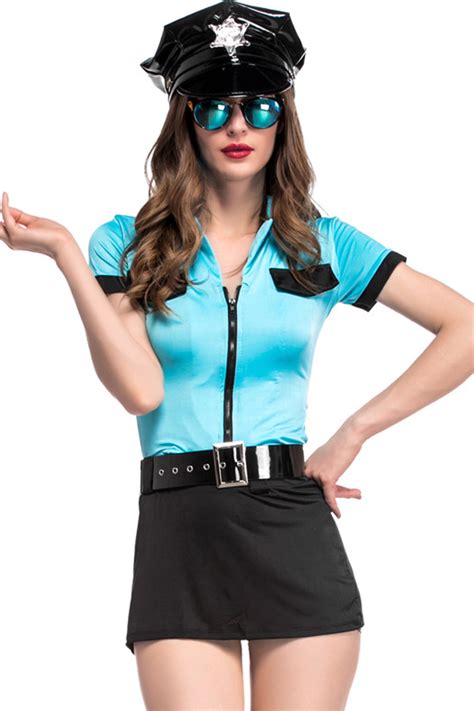 Light Blue Policewoman Uniform Sexy Cop Cosplay Costume