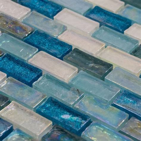 Luxury Textured Aqua Blue And Pearl Iridescent Glass Mosaic Wall Tiles