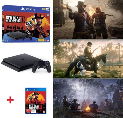 tb ps playstation  slim red dead redemption  ii game system console bundle sony red dead