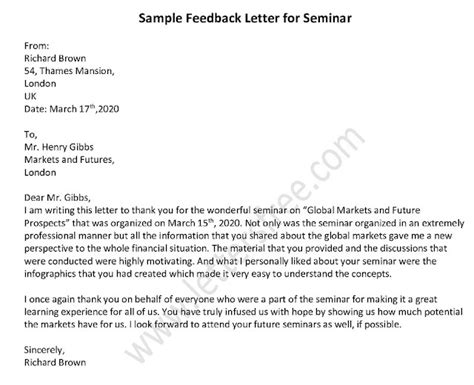 feedback letter  seminar  letters