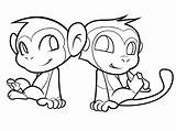Coloring Monkeys Pages Two Monkey Kids Drawing Cute Disimpan Dari Cartoon sketch template