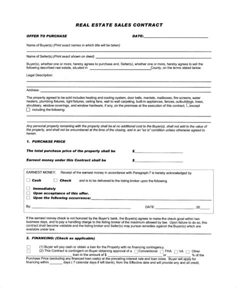 sample real estate sales contract templates   ms word