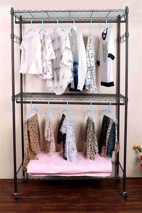 homdox portable  tier wire shelving clothes shelf closet organizer garment rack side hooks