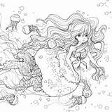 Manga Coloring Book Pages Pop Mermaid Mermaids Sea Etsy Creatures Visit sketch template