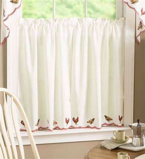 rooster embroidered cafe curtains plow hearth