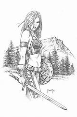 Warrior Drawing Woman Barbarian Fantasy Women Ausmalbilder Comic Female Coloring Pages Character Viking Ausmalen Tattoo Athala Foust Adult Frau Choose sketch template
