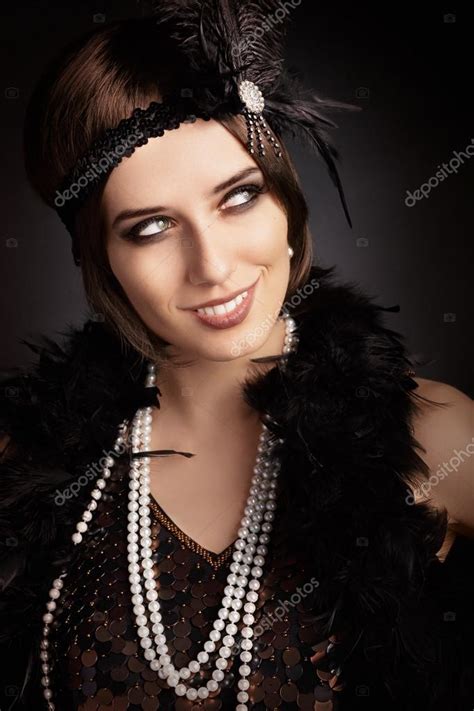 beautiful retro woman   style party outfit stock photo