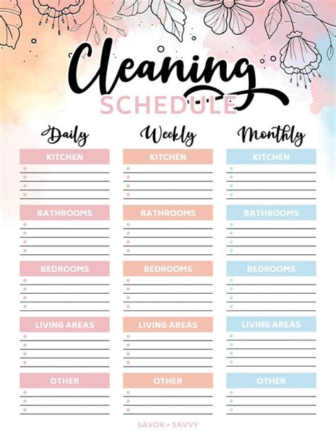 cleaning schedule printable cleaning checklist savor savvy