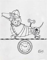 Drawing Steampunk Clockwork Dachshund Coloring Deviantart Dog Animals Tattoo Wip Pages Wind Gears Choose Board sketch template