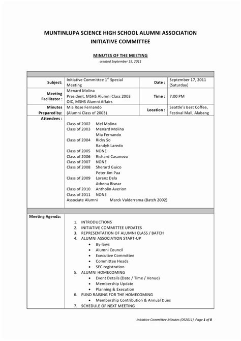 minute   meeting format  document template