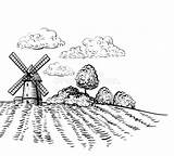 Mano Mulino Windmill Agricultural Field Disegnata Stile Vento Sull Agricolo Schizzo Stijlillustratie Landbouw Schets Getrokken Windmolen Ilonitta sketch template