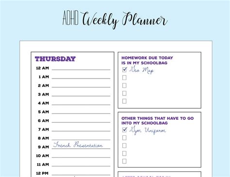 adhd weekly planner etsy