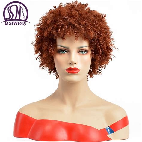 Msiwigs Short Afro Curly Wigs Brown Synthetic Wig For Black Women Full