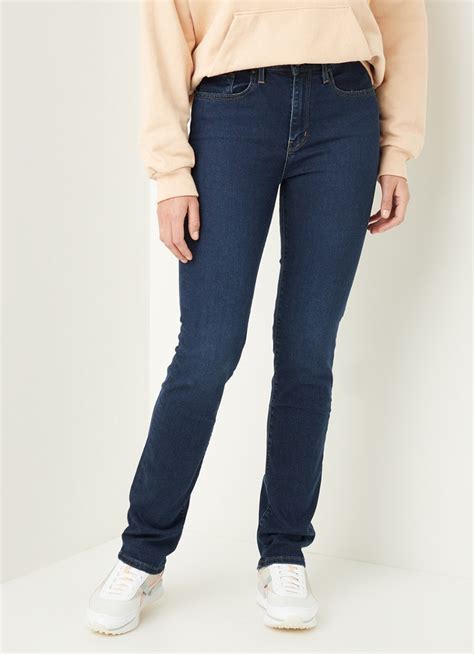 levis  high waist straight fit jeans met stretch indigo de bijenkorf