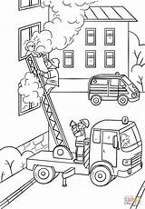 Coloring Pages Fireman Ladder Girl Truck Climbing Save Printable sketch template