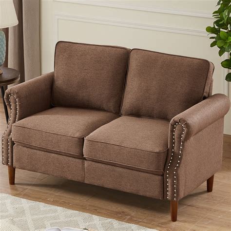 brown loveseat modern linen fabric sofas  small spaces upholstered armrest sofas  solid