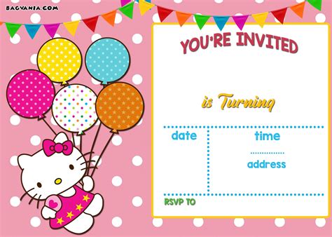 kitty birthday party invitations printable