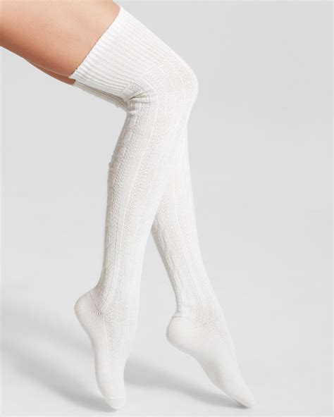 lyst hue chunky cable knit over the knee socks in white