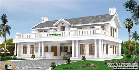 colonial type flat roof house architecture kerala home design   kerala house design