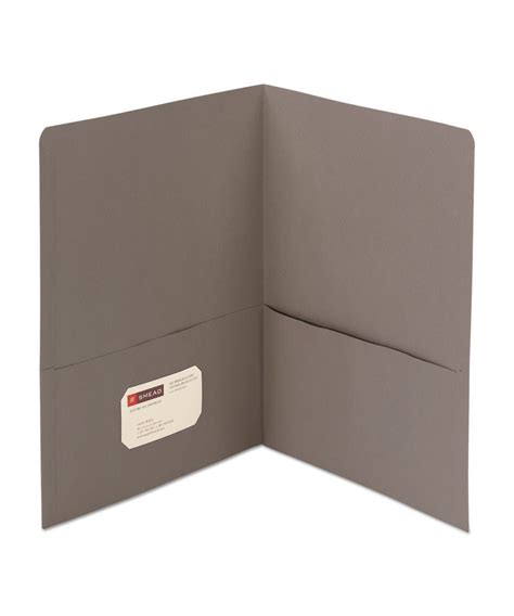 pocket folder embossed leather grain paper gray box