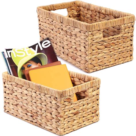 pack water hyacinth hand woven rectangular wicker storage basket bin