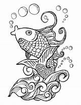 Coloring Fish Pages Koi Water Drawing Waves Adult Etsy Getdrawings sketch template