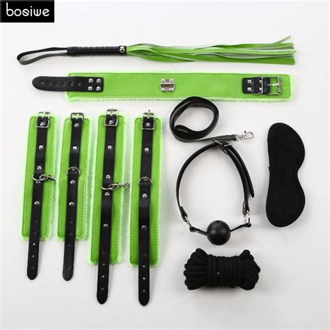 7pcs Sex Bondage Kit Set Fetish Bdsm Roleplay Handcuffs Whip Rope