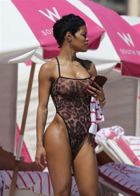 teyana taylor in a sheer thong bodysuit at the beach miami