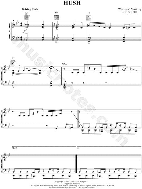 deep purple hush sheet music in bb major transposable download