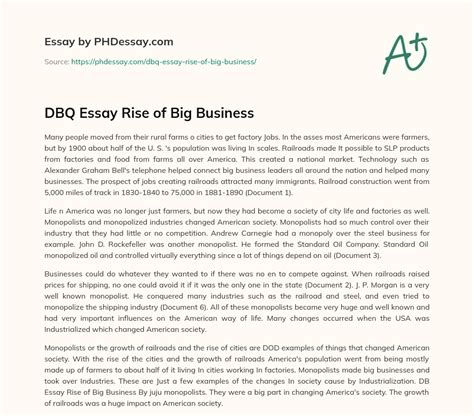 dbq essay rise  big business  words phdessaycom