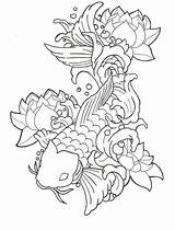 Koi Fish Tattoo Japanese Drawing Flower Designs Coloring Tattoos Pages Outline Drawings Carp Coy Lotus Photobucket Stencil Color Tatto Abstrak sketch template