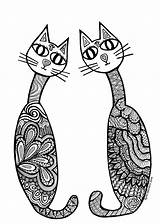 Coloring Cat Pages Adult Printable Adults Abstract Zentangle Cats Procoloring Popular sketch template