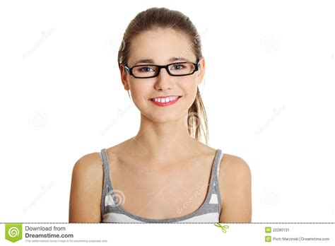 beautiful female teen with glasses on her face stock image image of