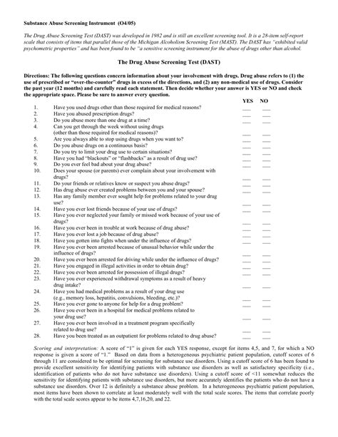 drug abuse screening test template dast preventive services