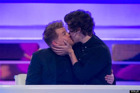 harry styles kisses james corden during one direction s a