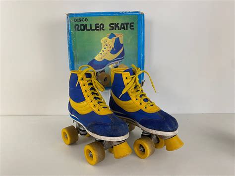 vintage  retro roller skates disco roller skates yellow  blue size eu  uswoman