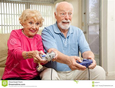 Senior Couple Play Video Games Stock Image Image Of