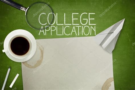 college application concept  green blackboard  empty paper sheet