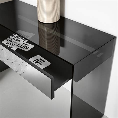 Ghotam Smoked Glass Console Table With Drawer Klarity