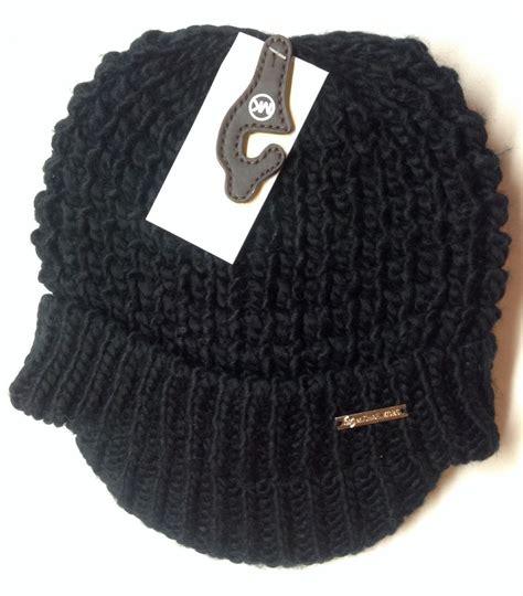 Black Michael Kors Womens Cable Knit Brim Hat Winter Cap Nwt
