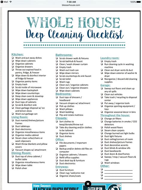 deep clean  house checklist mycoffeepotorg