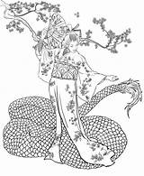 Dragon Geisha Lineart Deviantart sketch template