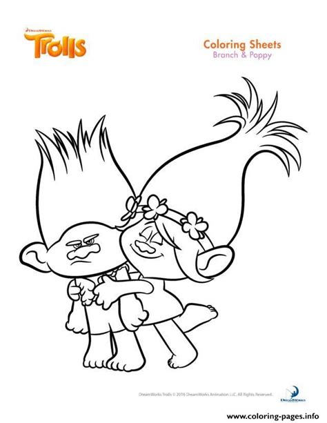 branch  poppy trolls coloring pages printable