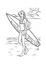 Coloring Surfing Surfer Barbie Pages sketch template