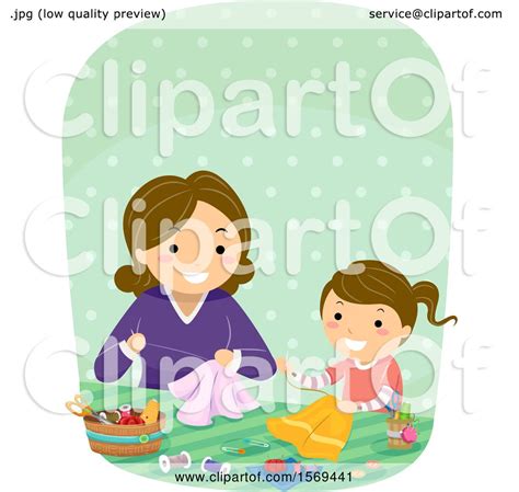 clipart of a mother teaching her daughter a sewing craft